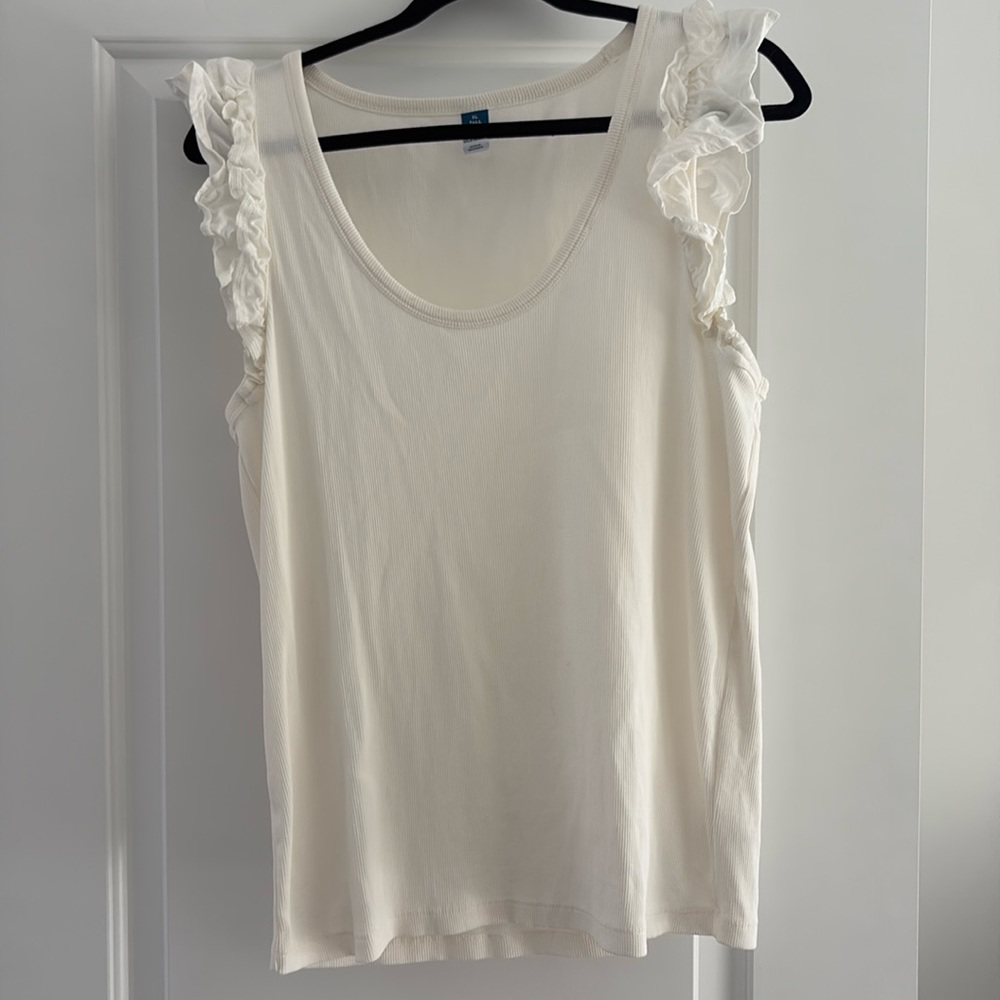 Old Navy cream colored ruffle sleeveless top.